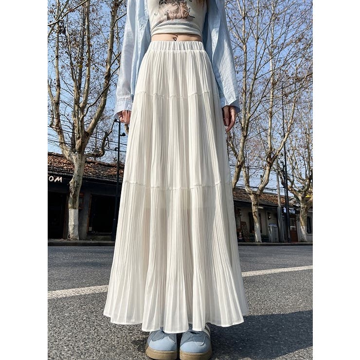 ホワイト | ハイウエストゴム付きチュールロングスカート | Ulysses