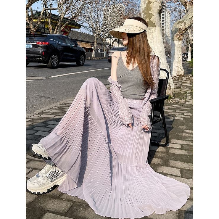 ハイウエストゴム付きチュールロングスカート[品番：NTRW0009682