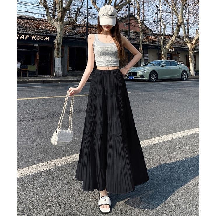 ブラック | ハイウエストゴム付きチュールロングスカート | Ulysses