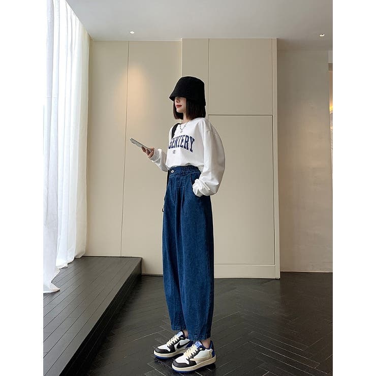 【8-9Y】HELLOLUPO　ハイウエストデニム ハイウエストポケット付きゴム付きデニムパンツ[品番：NTRW0009685