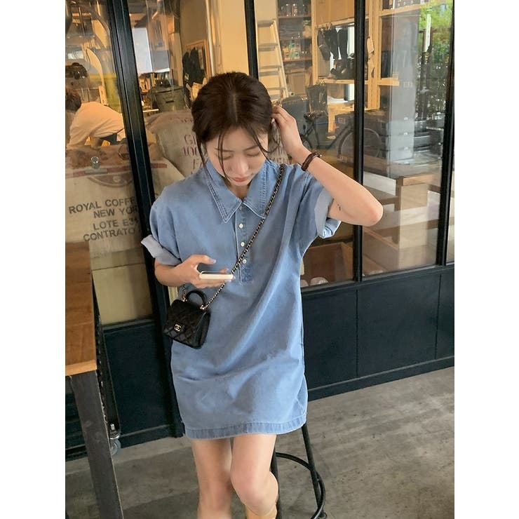 ライトブルー | 襟付きシングルブレストポケット付きデニムワンピース | Ulysses