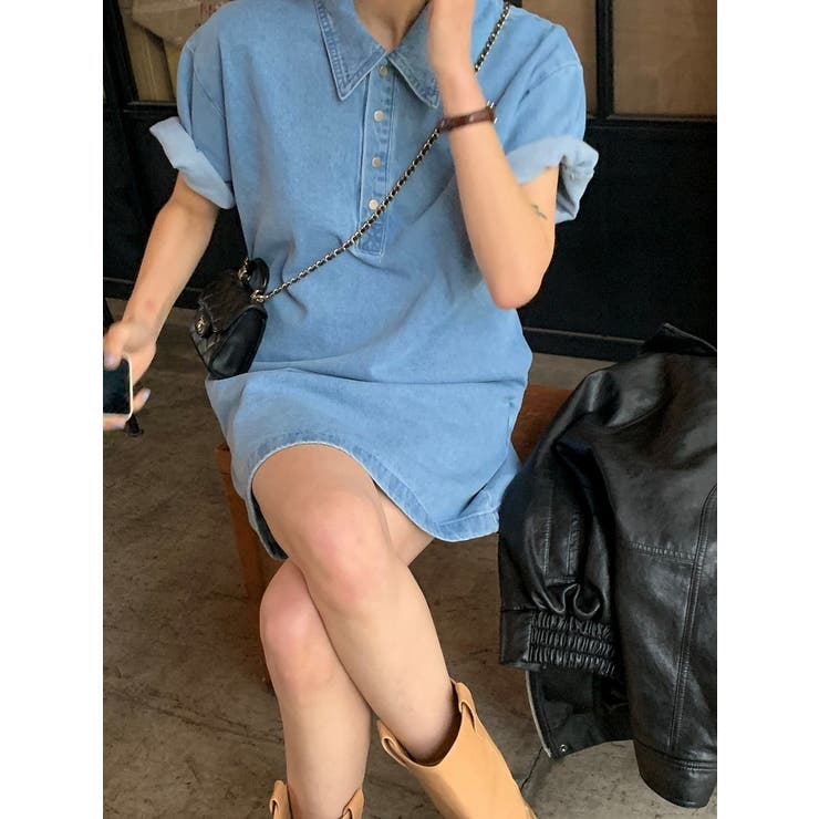 襟付きシングルブレストポケット付きデニムワンピース | Ulysses | 詳細画像1 