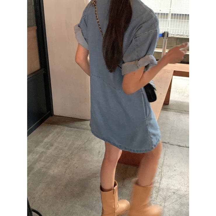 襟付きシングルブレストポケット付きデニムワンピース | Ulysses | 詳細画像2 