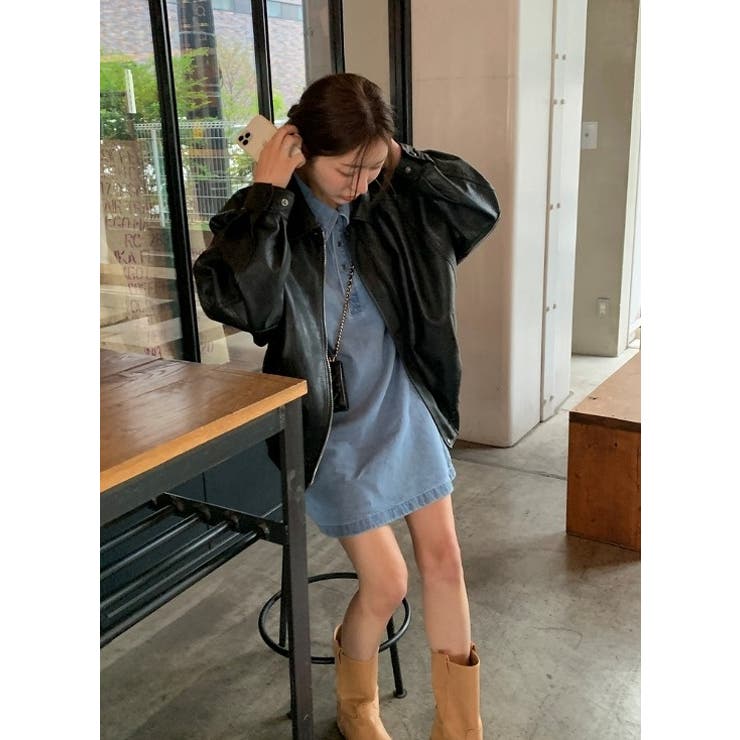 襟付きシングルブレストポケット付きデニムワンピース | Ulysses | 詳細画像3 