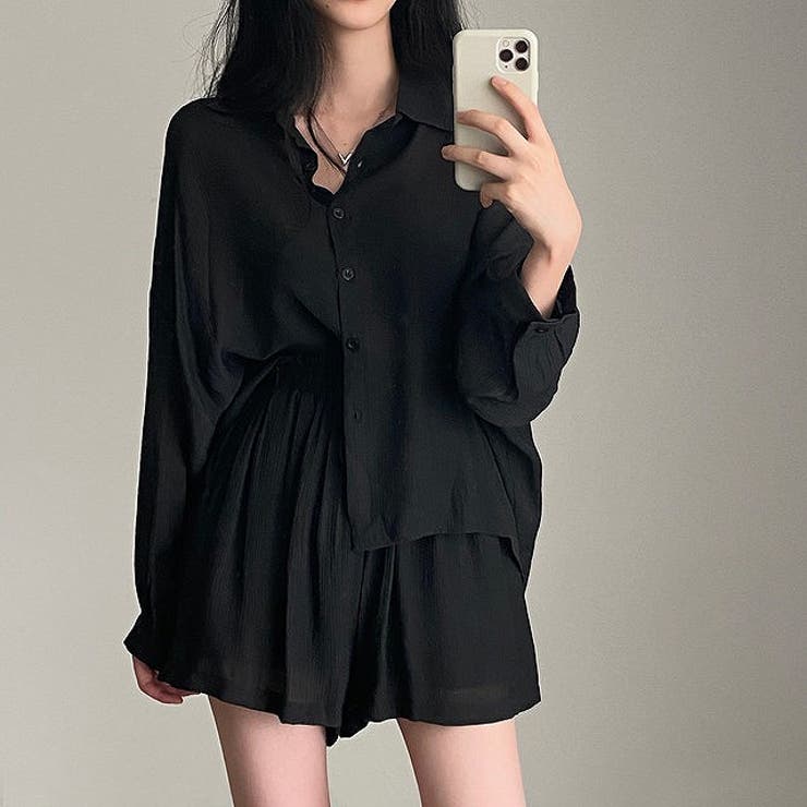 襟付き長袖シャツショートパンツセットアップ[品番：NTRW0009763
