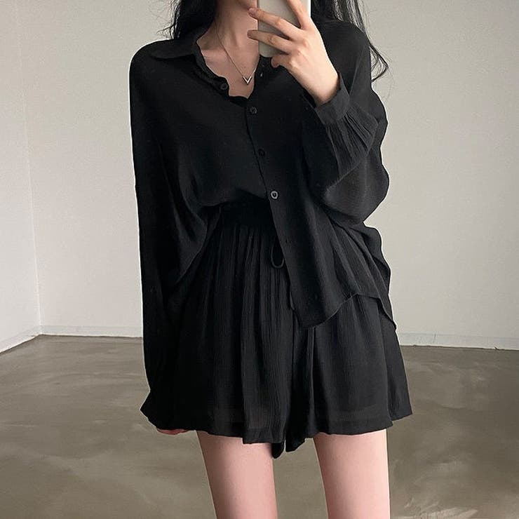 襟付き長袖シャツショートパンツセットアップ[品番：NTRW0009763