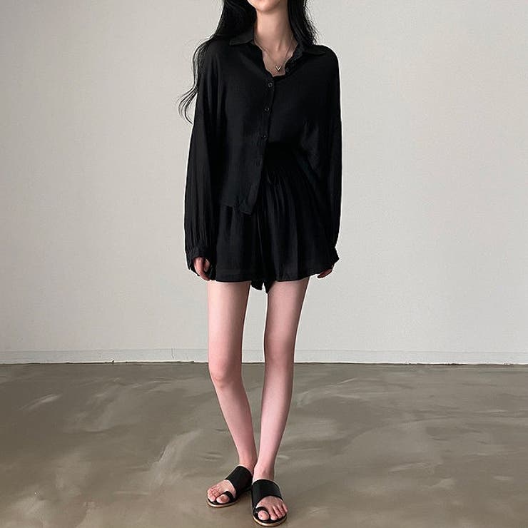 セットアップ 長袖シャツ ショートパンツ スカーフ 日焼け止め 3 襟付き長袖シャツショートパンツセットアップ[品番：NTRW0009763