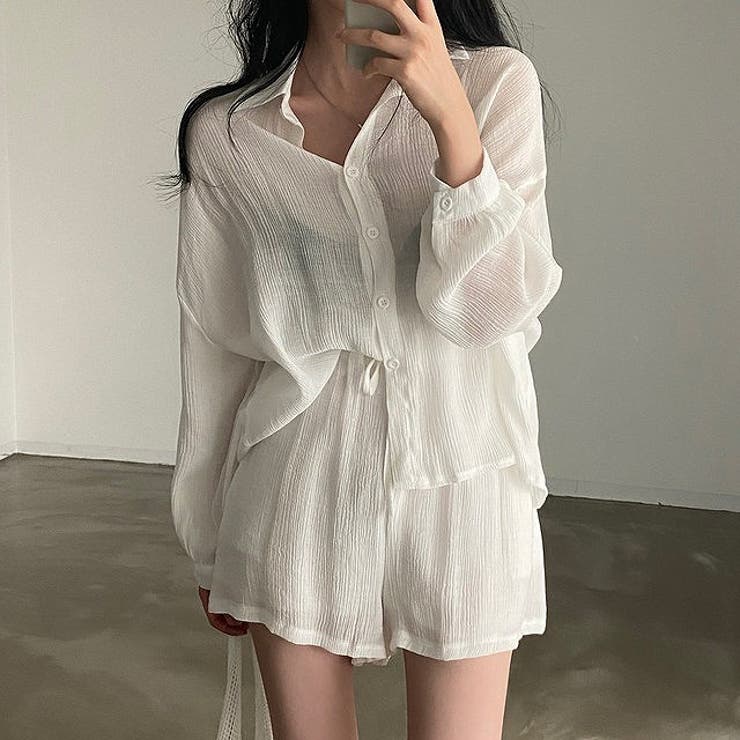 襟付き長袖シャツショートパンツセットアップ[品番：NTRW0009763