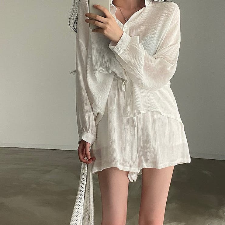 襟付き長袖シャツショートパンツセットアップ[品番：NTRW0009763