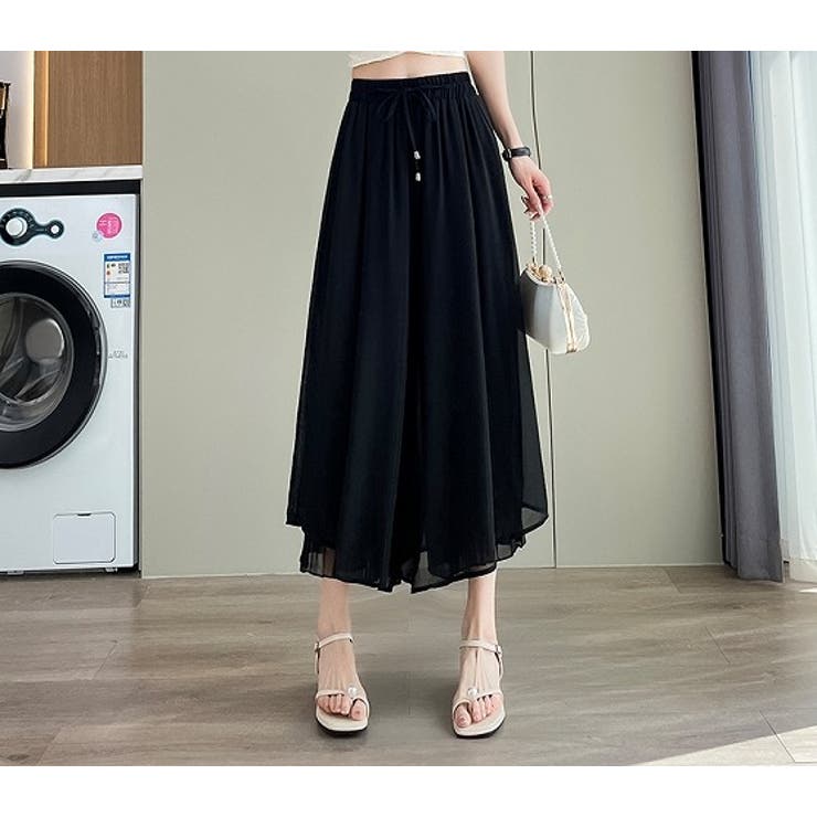 ブラック | ゴム付きドローストリングチュールワイドレッグ | Ulysses