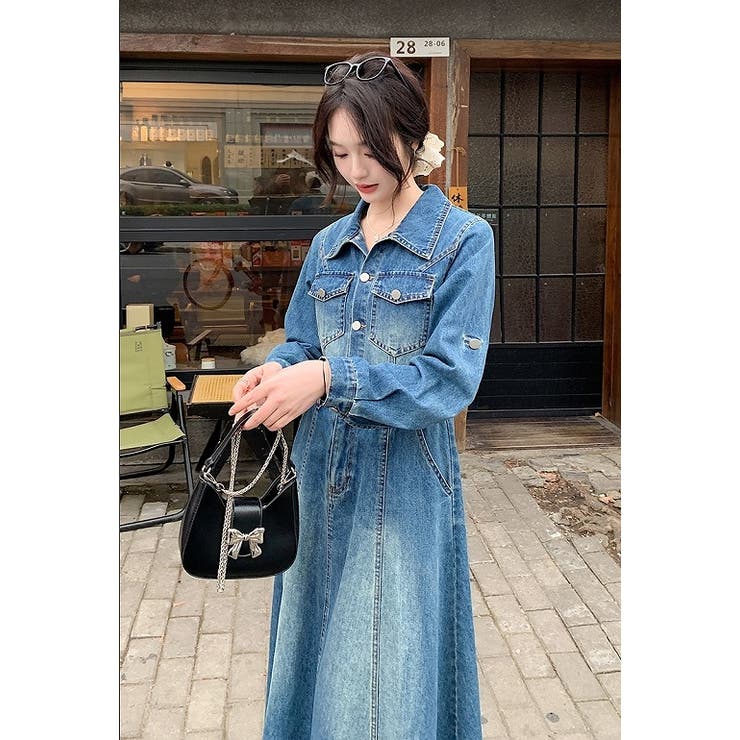 襟付きシングルブレストポケット付きデニムワンピース | Ulysses | 詳細画像3 