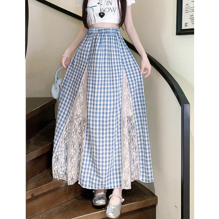 ブルー | レース切り替えロングスカート | Ulysses