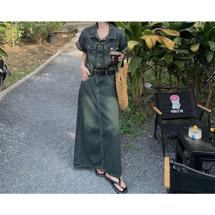 ブルー | 半袖ロング襟付きデニムワンピース | Ulysses