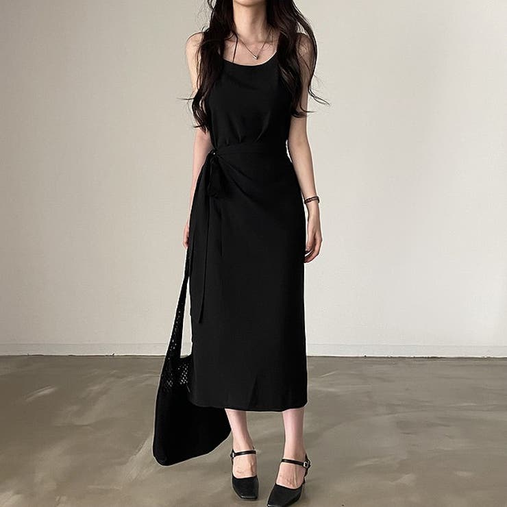 ブラック | リボン袖なしロングワンピース | Ulysses