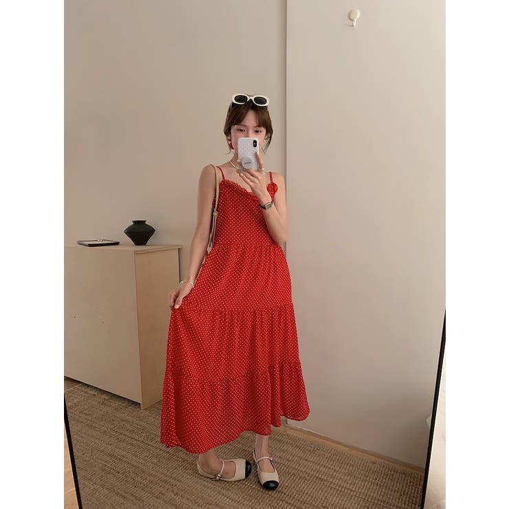 レッド | シュシュ付きフリルネックキャミワンピース | Ulysses