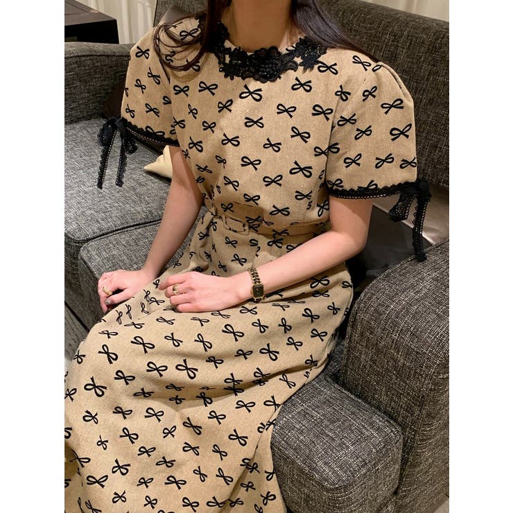 レース付きクルーネック半袖ベルト付きワンピース | Ulysses | 詳細画像3 