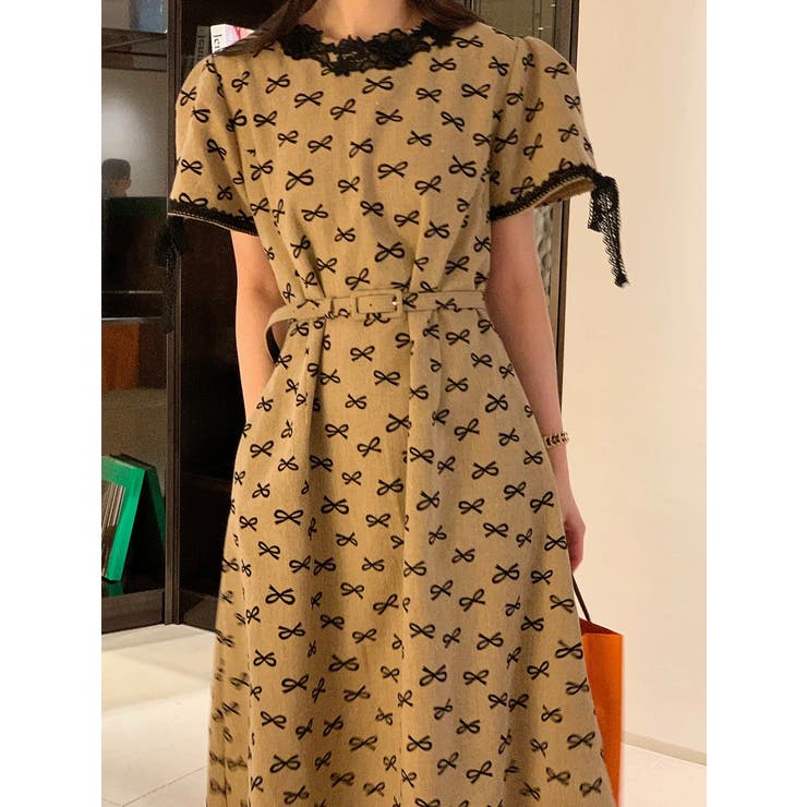 レース付きクルーネック半袖ベルト付きワンピース | Ulysses | 詳細画像4 