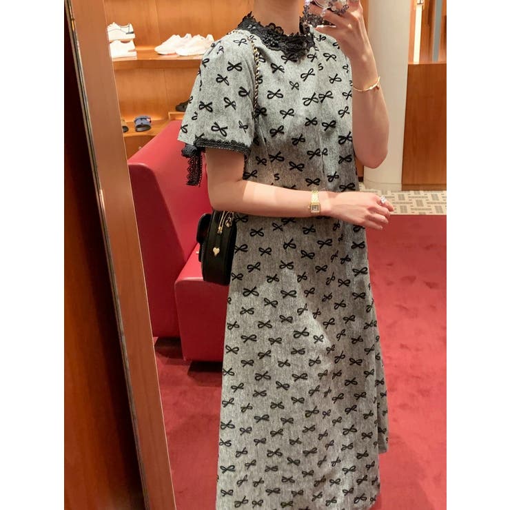 レース付きクルーネック半袖ベルト付きワンピース | Ulysses | 詳細画像7 