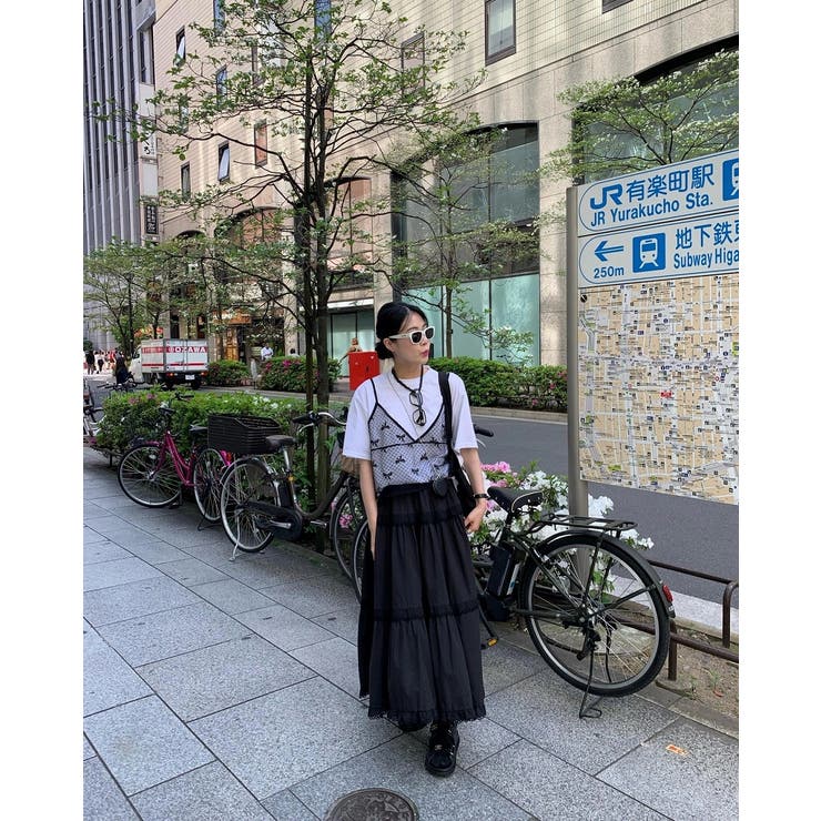 ブラック | ハイウエストレース付きゴム付き切り替えスカート | Ulysses