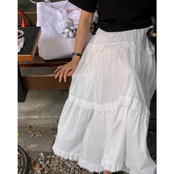 ホワイト | ハイウエストレース付きゴム付き切り替えスカート | Ulysses