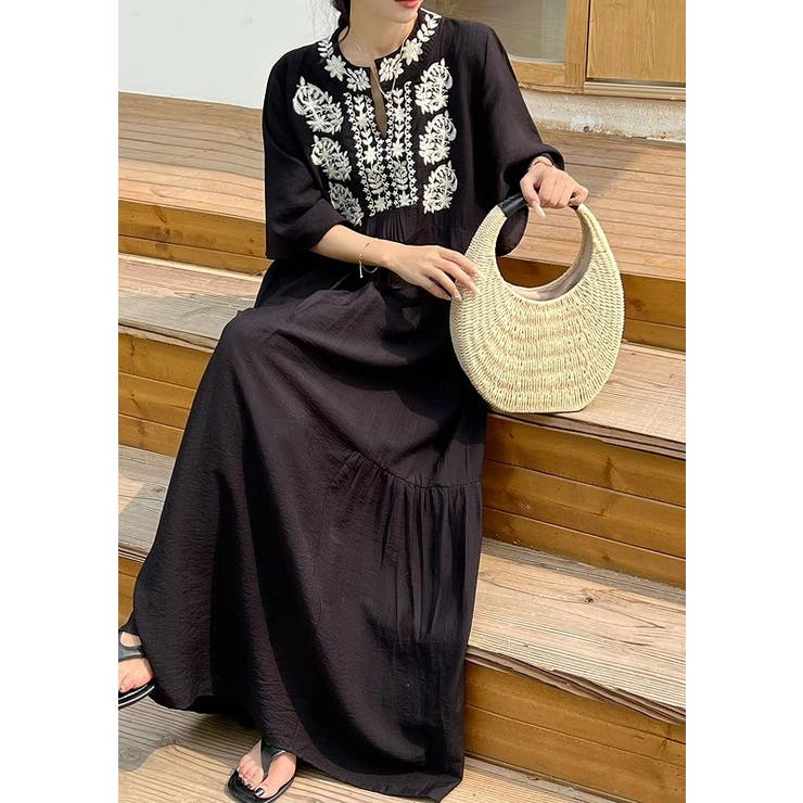 刺繍半袖ロングVネックワンピース | Ulysses | 詳細画像2 