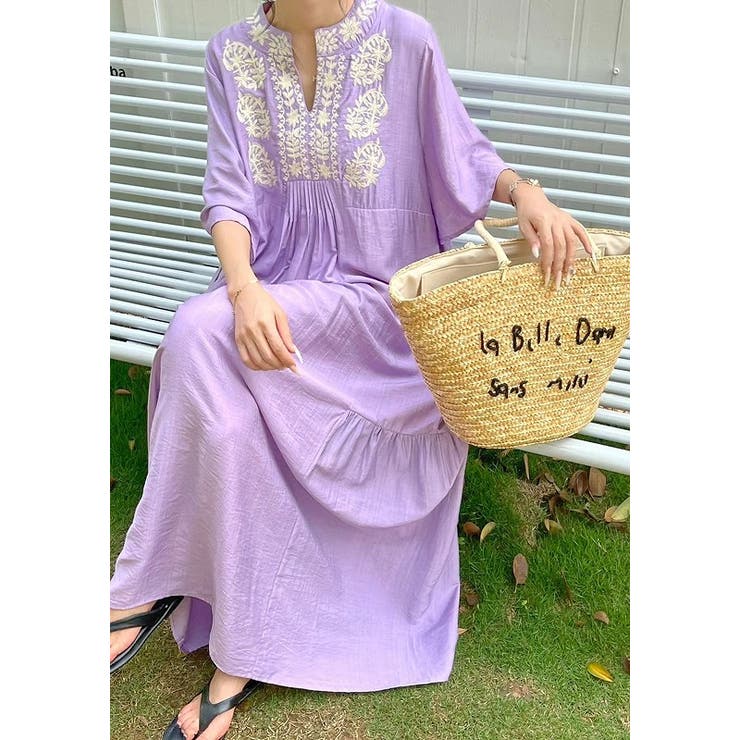 刺繍半袖ロングVネックワンピース | Ulysses | 詳細画像3 