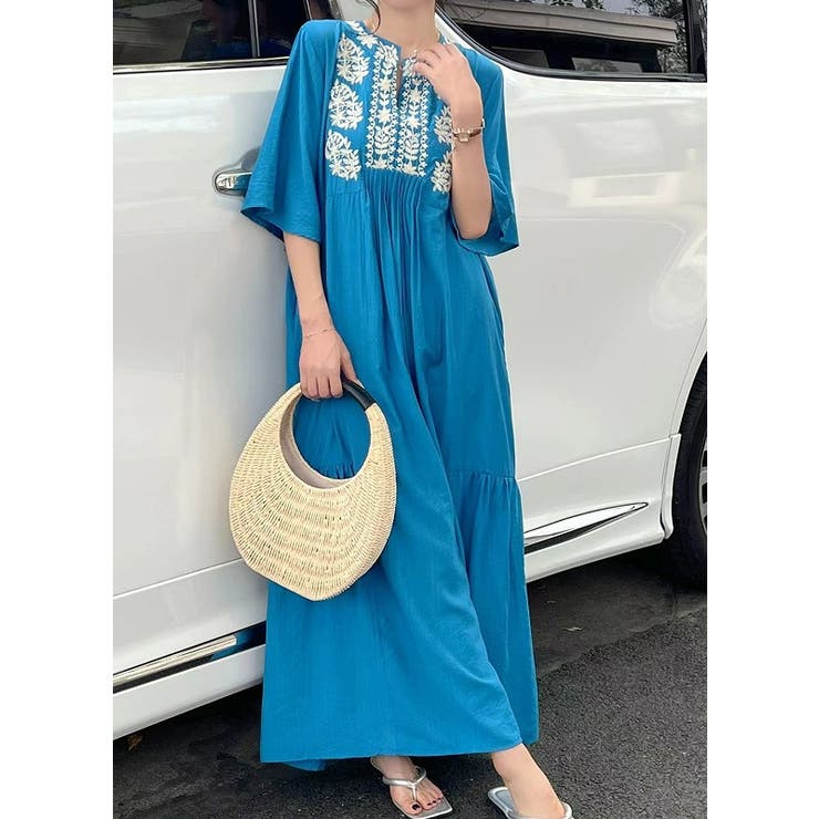 刺繍半袖ロングVネックワンピース | Ulysses | 詳細画像4 