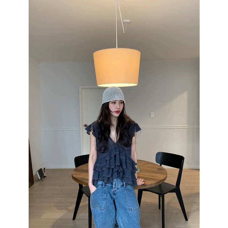 ネイビー | Vネックフリルリボントップス | Ulysses