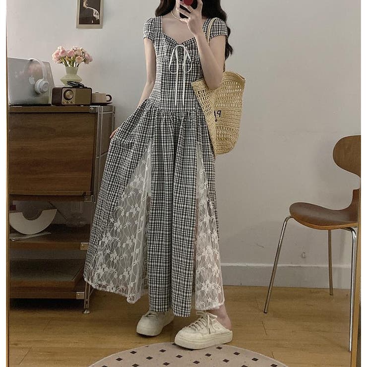 ブラック | リボンレース切り替え半袖ワンピース | Ulysses