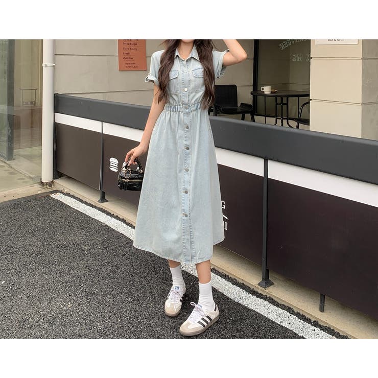 ライトブルー | 半袖襟付きシングルブレストデニムワンピース | Ulysses