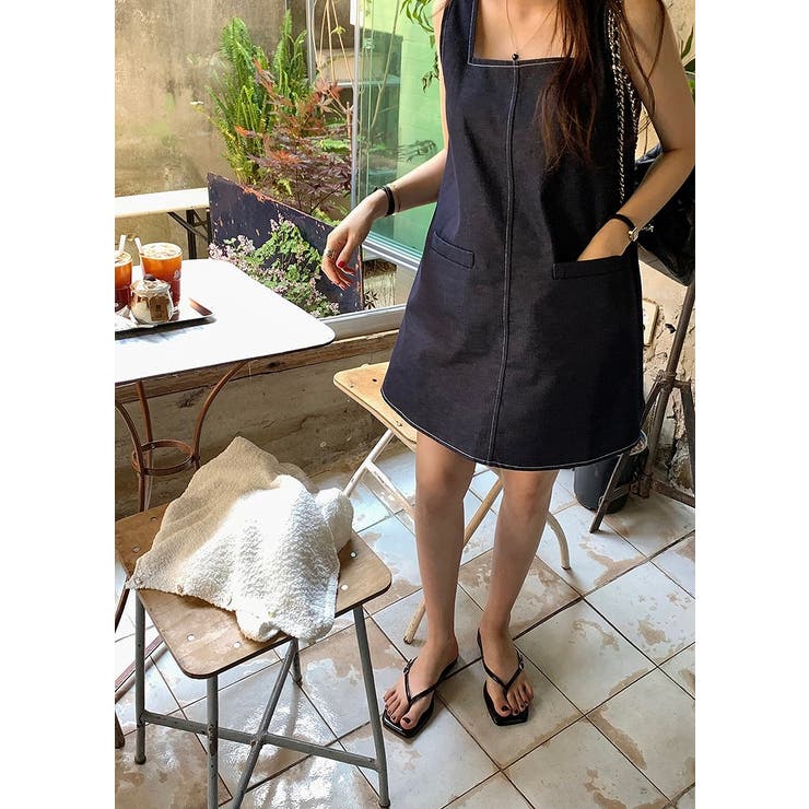 スクエアネックライン袖なしデニムショートワンピース | Ulysses | 詳細画像5 