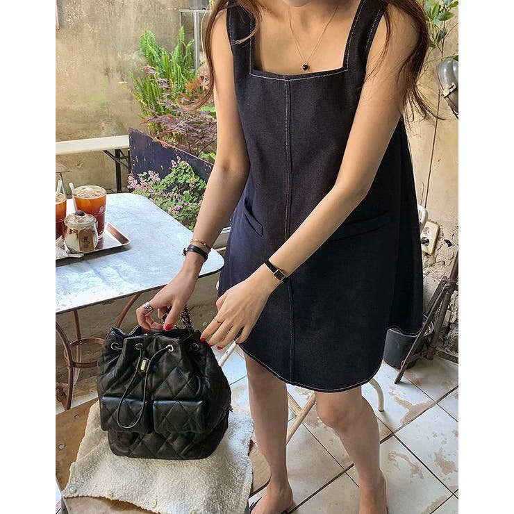 スクエアネックライン袖なしデニムショートワンピース | Ulysses | 詳細画像7 