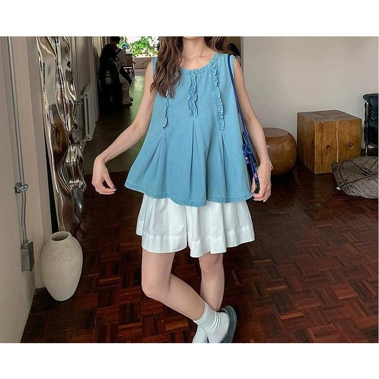 フリル袖なしデニムトップス | Ulysses | 詳細画像1 