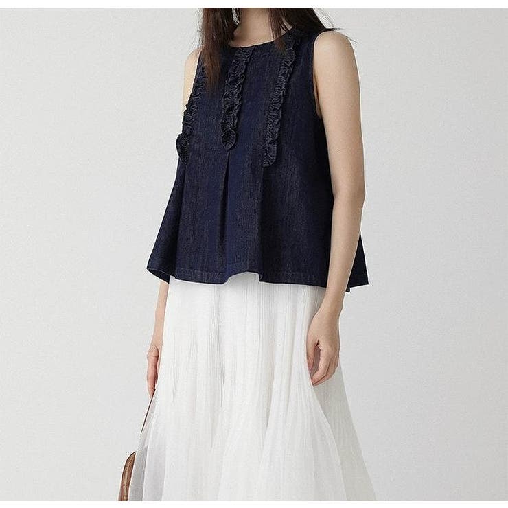 ダークブルー | フリル袖なしデニムトップス | Ulysses