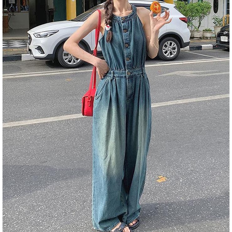 ブルー | ポケット付き袖なしデニムサロペット | Ulysses