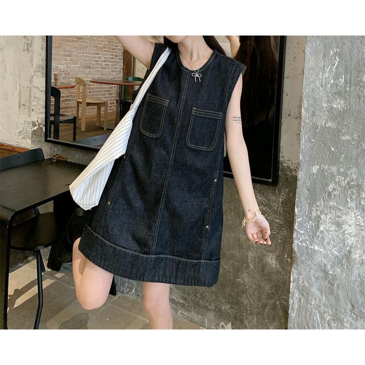 ポケット付き袖なしデニムワンピース | Ulysses | 詳細画像1 