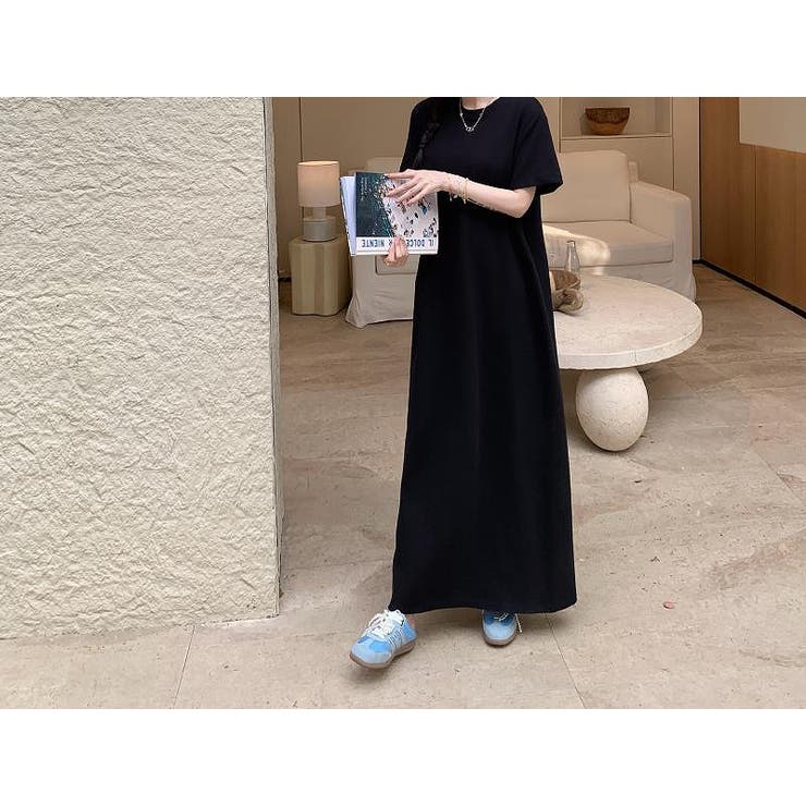 ブラック | 半袖クルーネックロングワンピース | Ulysses