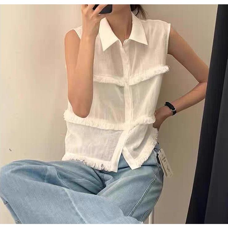 ホワイト | シングルブレスト袖なしシャツトップス | Ulysses
