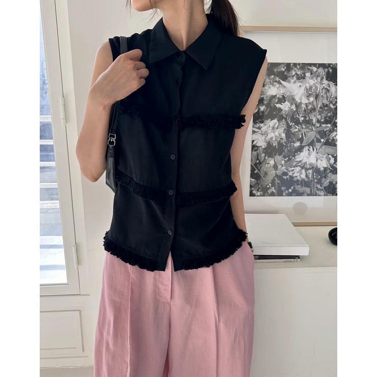 ブラック | シングルブレスト袖なしシャツトップス | Ulysses