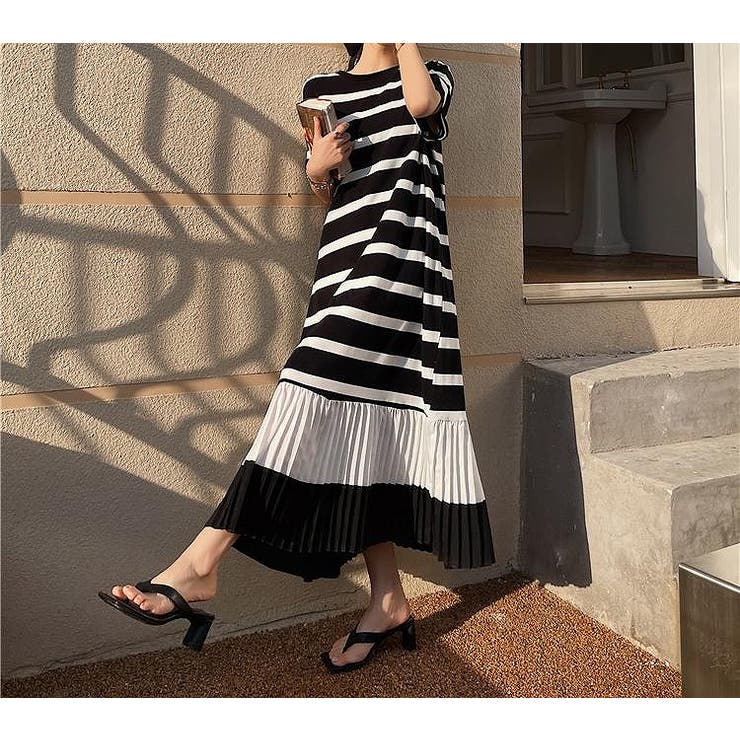 ホワイト | 切り替えプリーツ半袖ロングワンピース | Ulysses