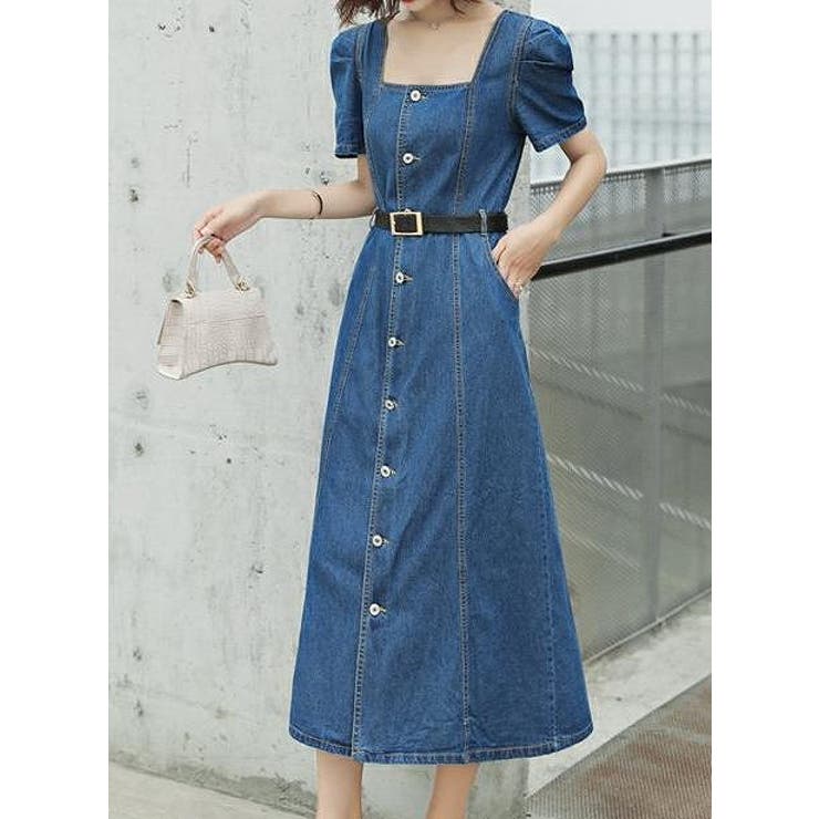ブルー | ベルト付き半袖デニムワンピース | Ulysses