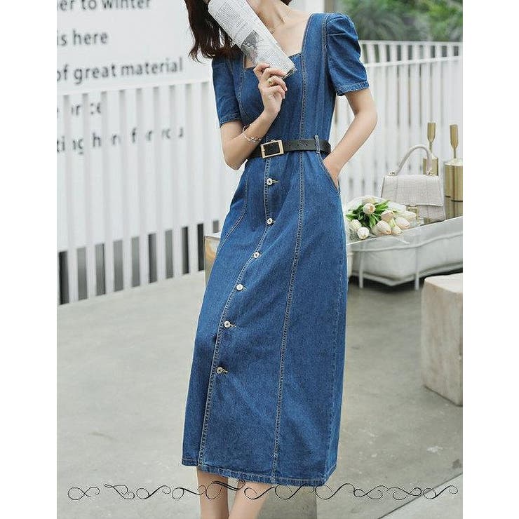 ベルト付き半袖デニムワンピース | Ulysses | 詳細画像1 