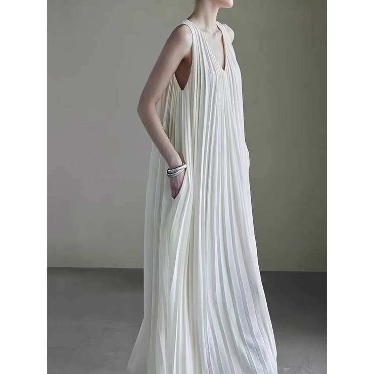 袖なしVネックプリーツワンピース | Ulysses | 詳細画像1 