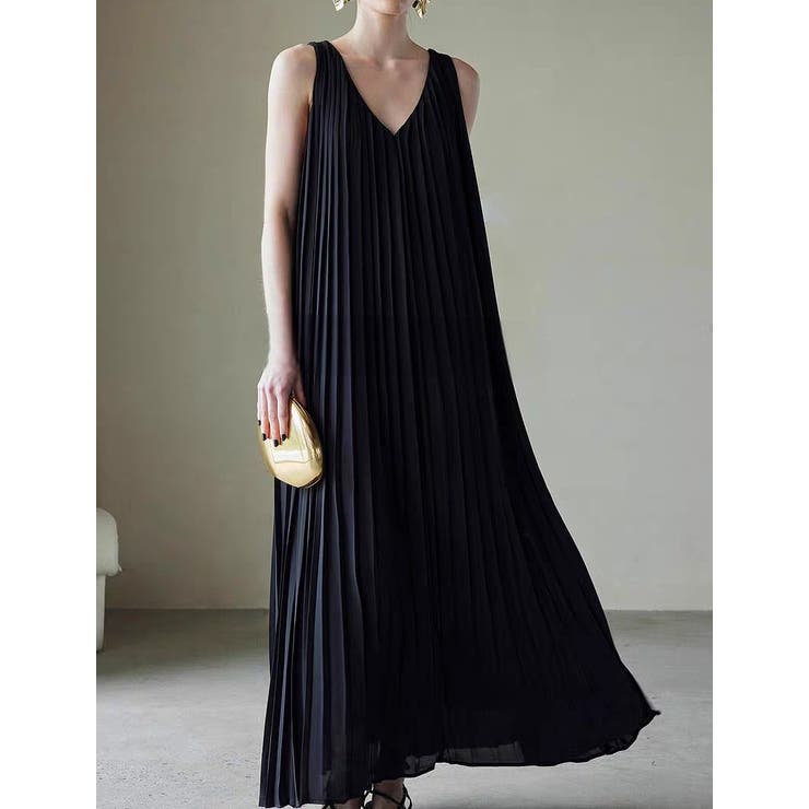 袖なしVネックプリーツワンピース | Ulysses | 詳細画像5 