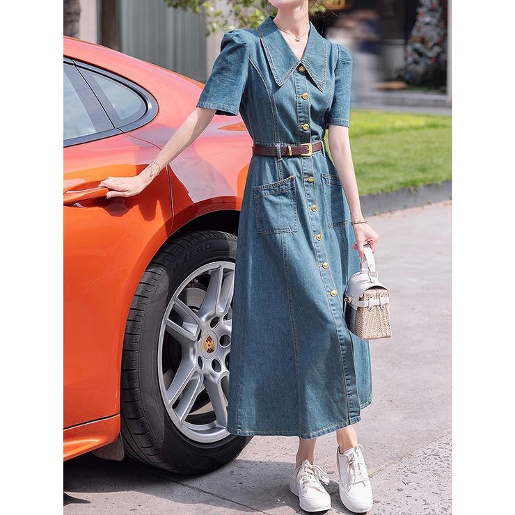 ベルト付き半袖デニムワンピース | Ulysses | 詳細画像1 