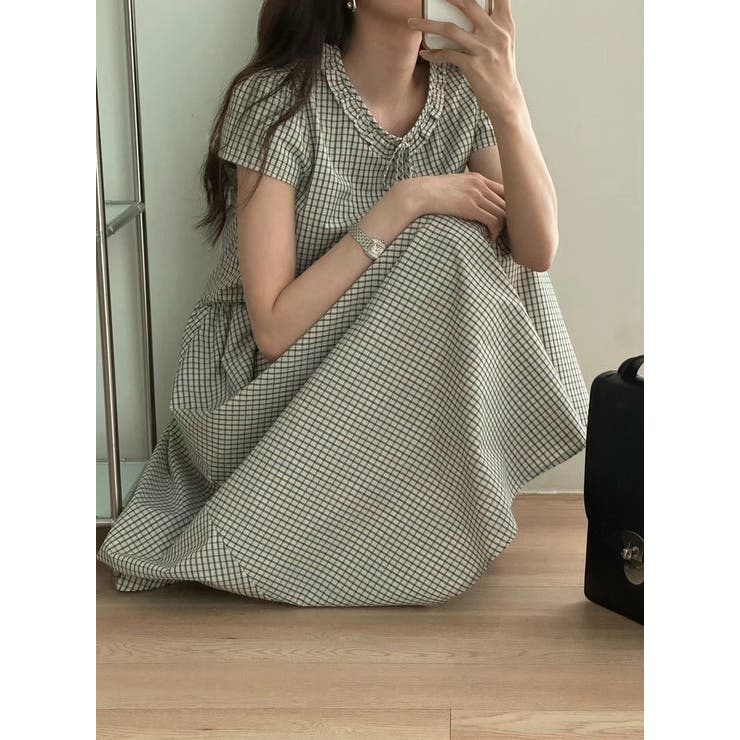 フリル半袖チェック柄ワンピース | Ulysses | 詳細画像1 