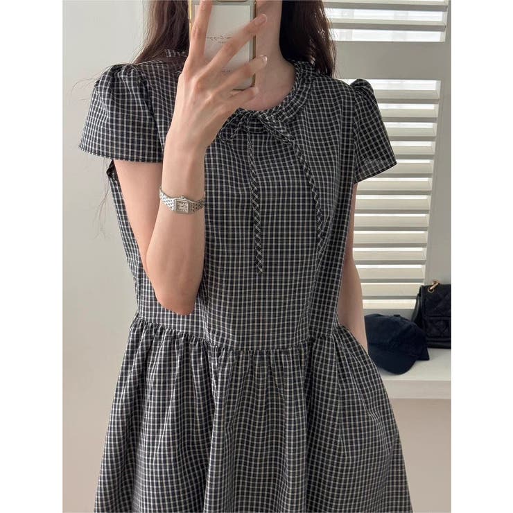 フリル半袖チェック柄ワンピース | Ulysses | 詳細画像6 