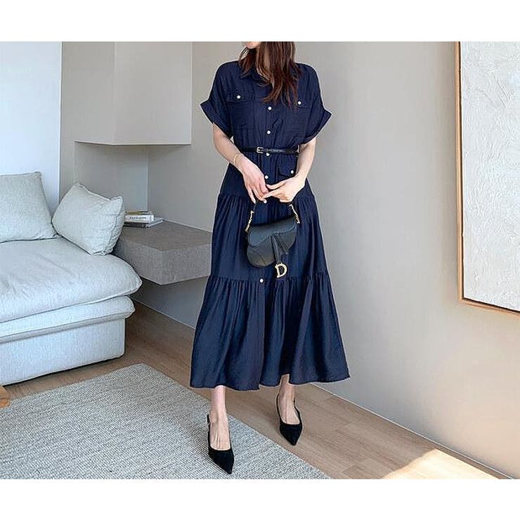 ダークブルー | ベルト付き半袖ロングワンピース | Ulysses