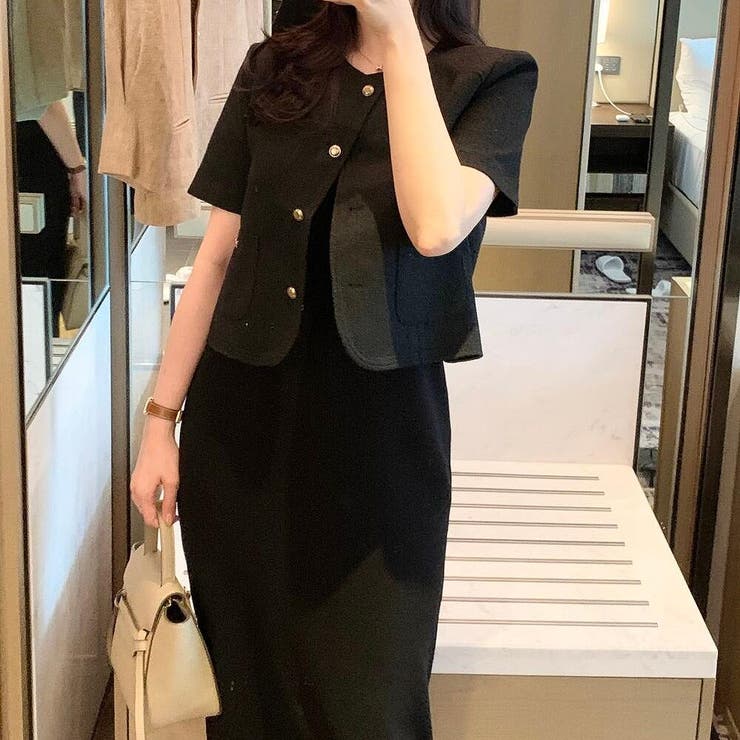 ブラック | 半袖ショートシングルブレストトップスジャケット | Ulysses