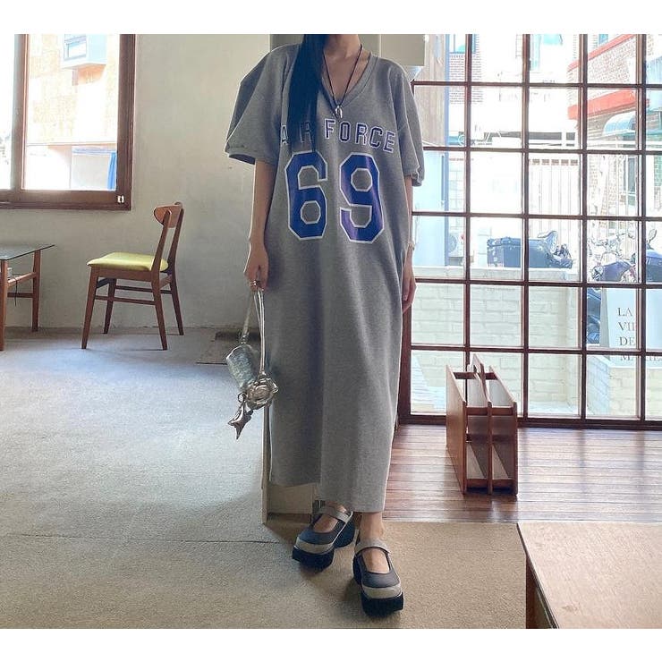 グレー | プリントVネック半袖ワンピース | Ulysses